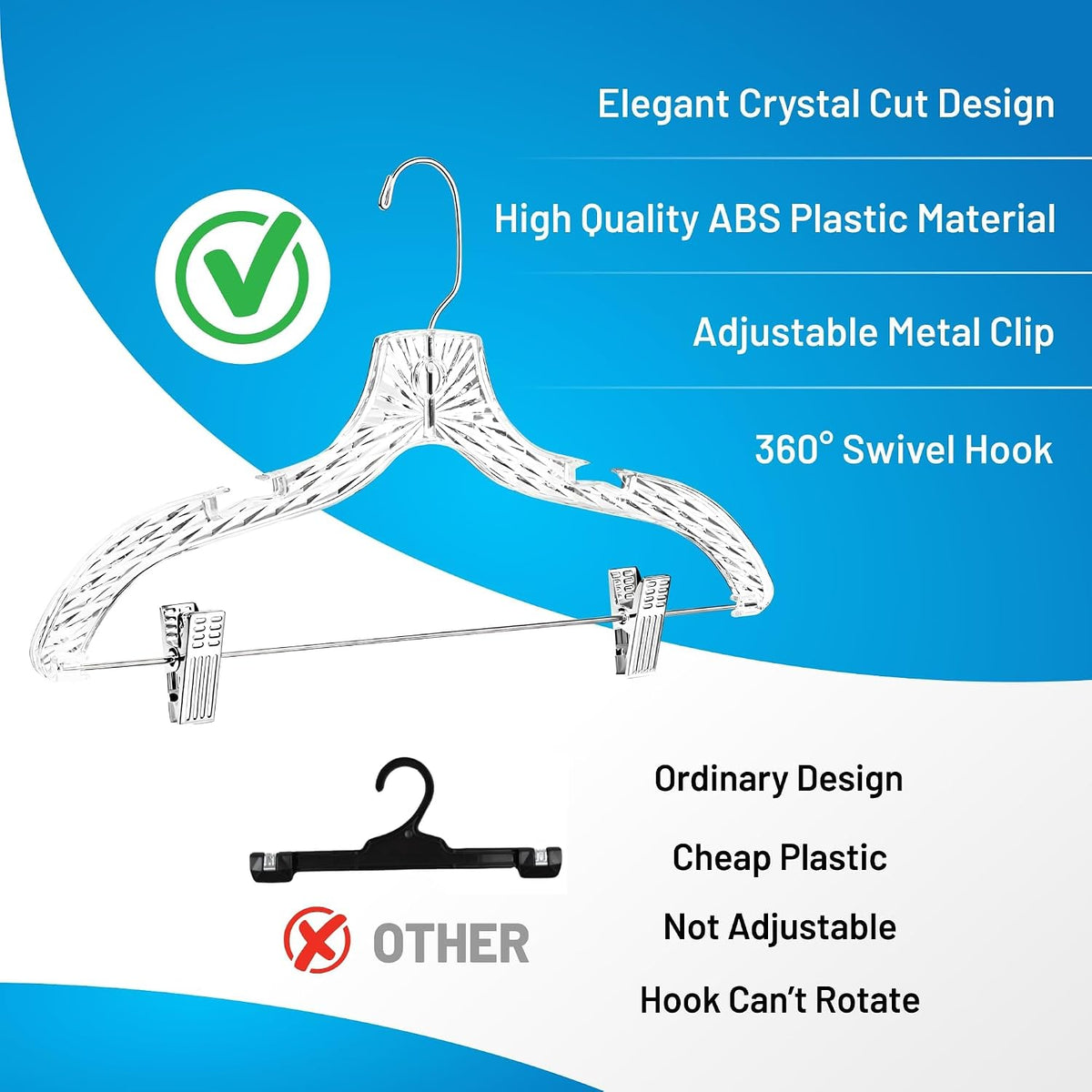 DEILSY™ Clothes Hangers with Clips 12 Pack Crystal Clear Plastic Hangers