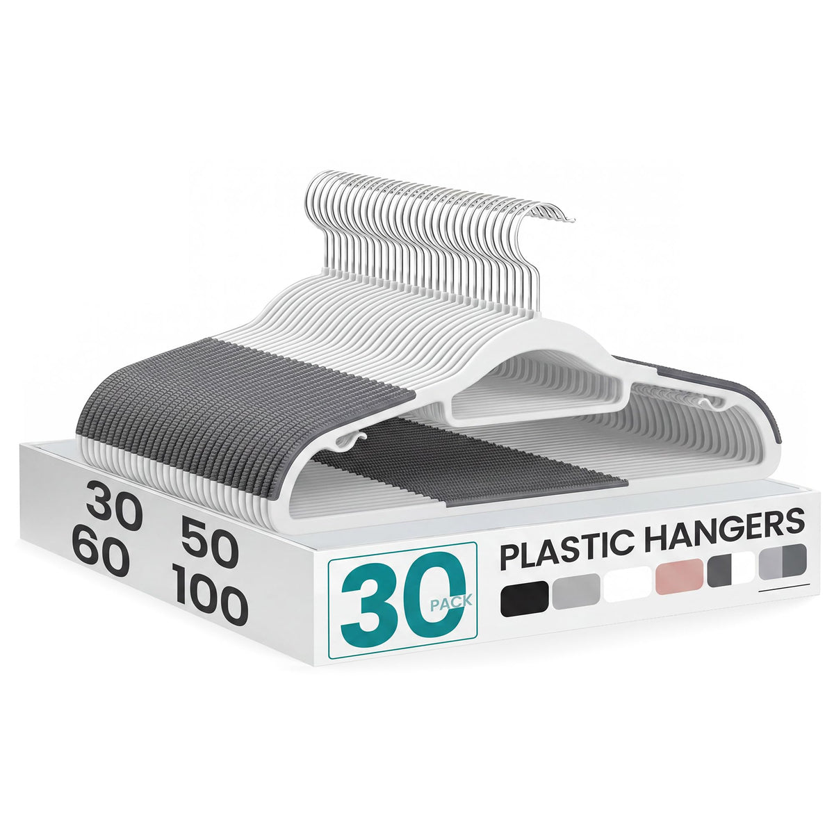 SONGMICS Pack of 50 Coat Hangers, Space-Saving Plastic Clothes Hangers