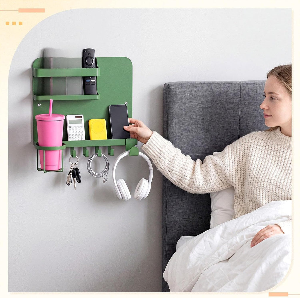 Novabright Bedside Wall Organizer Metal Shelf for Dorm Bedroom,Sage Green