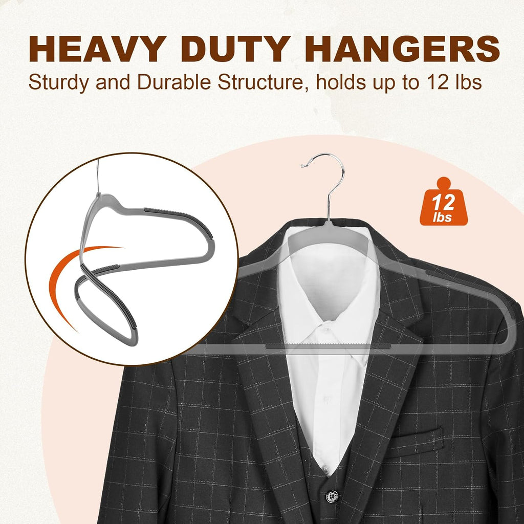 HOUSE DAY Non Slip Plastic Clothes Hangers 60 Pack with Rubber Pads, Grey