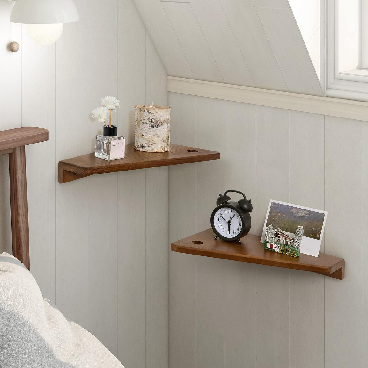 SUMGAR Floating Nightstand Set of 2 Walnut Bedside Shelf for Small Spaces