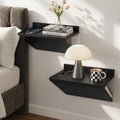 Floating Nightstand Set of 2 Walnut Bedside Table Wall Mounted Wood