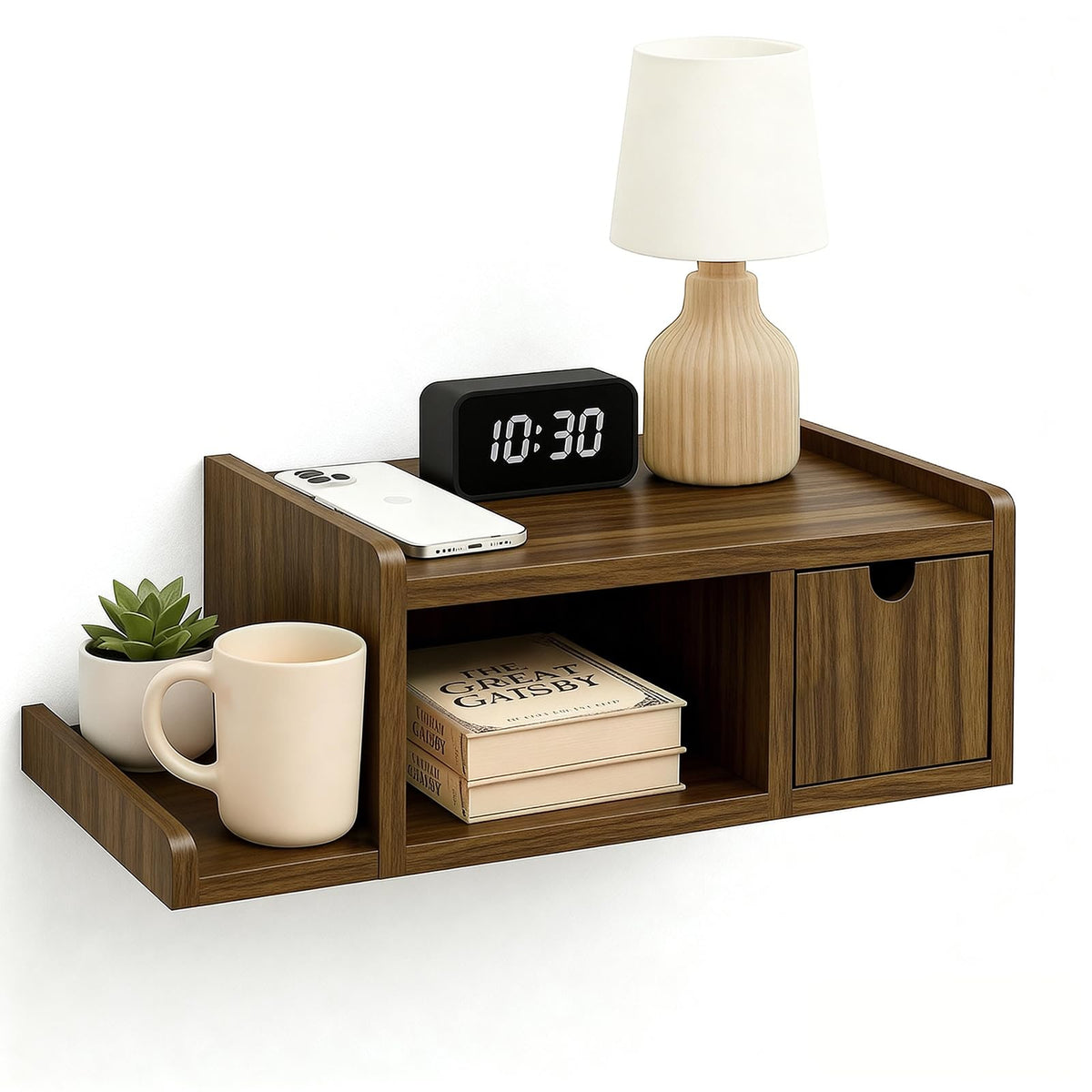 Floating Nightstand with Drawer & Open Shelf, Wall Mount, Black