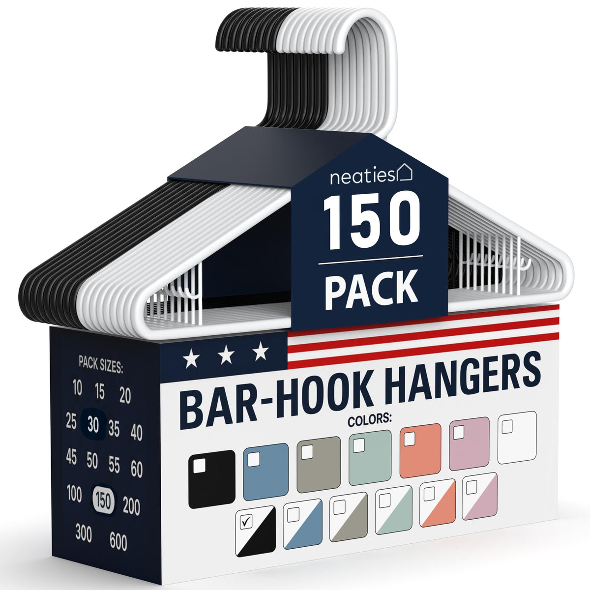 Plastic Hangers 30 Pack – Made in the USA – 6lb Capacity Standard Clothes Hangers with Strap Hooks for Dresses, Lingerie, Shirts, Pants, and Jackets – White
