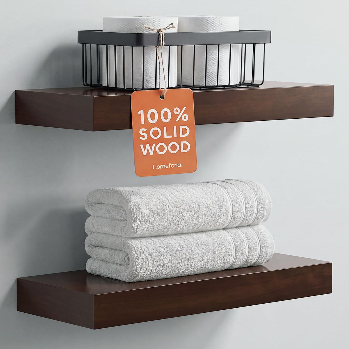 Homeforia 12 Inch Floating Shelves, High-End Solid Pine Wood, Set of 2