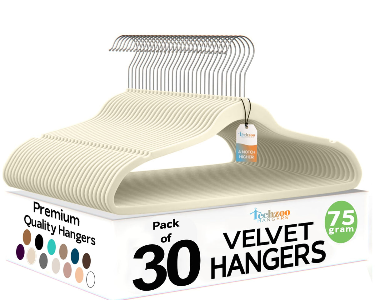 Techzoo 50 Pack New Premium Quality Velvet Hangers Ultra Thin Non Slip Adult Felt Space Saving Hangers for Closet Heavy Duty Coat Pants Jackets Dress Hangers 360° Swivel Hook Hold Upto 10 lbs Black