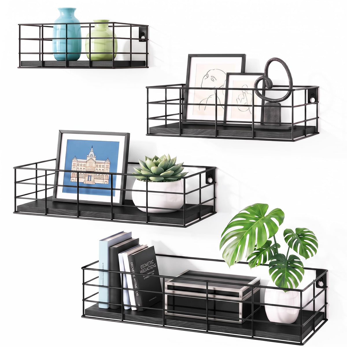 Fixwal Wire Frame Floating Shelves for Wall Storage 4 Different Sizes