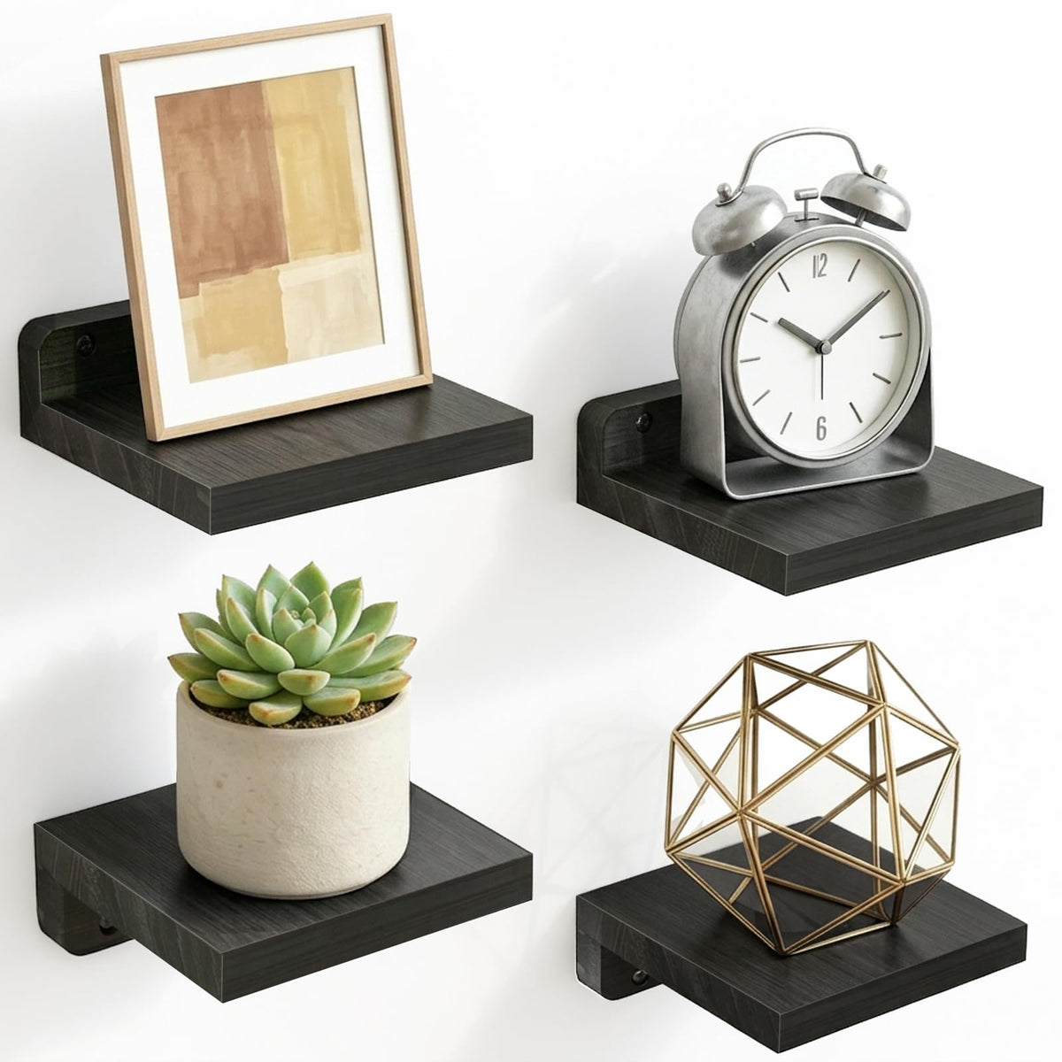 Fixwal Small Floating Shelves for Wall (Dark Carbonized, Set of 4, 5 Inch)