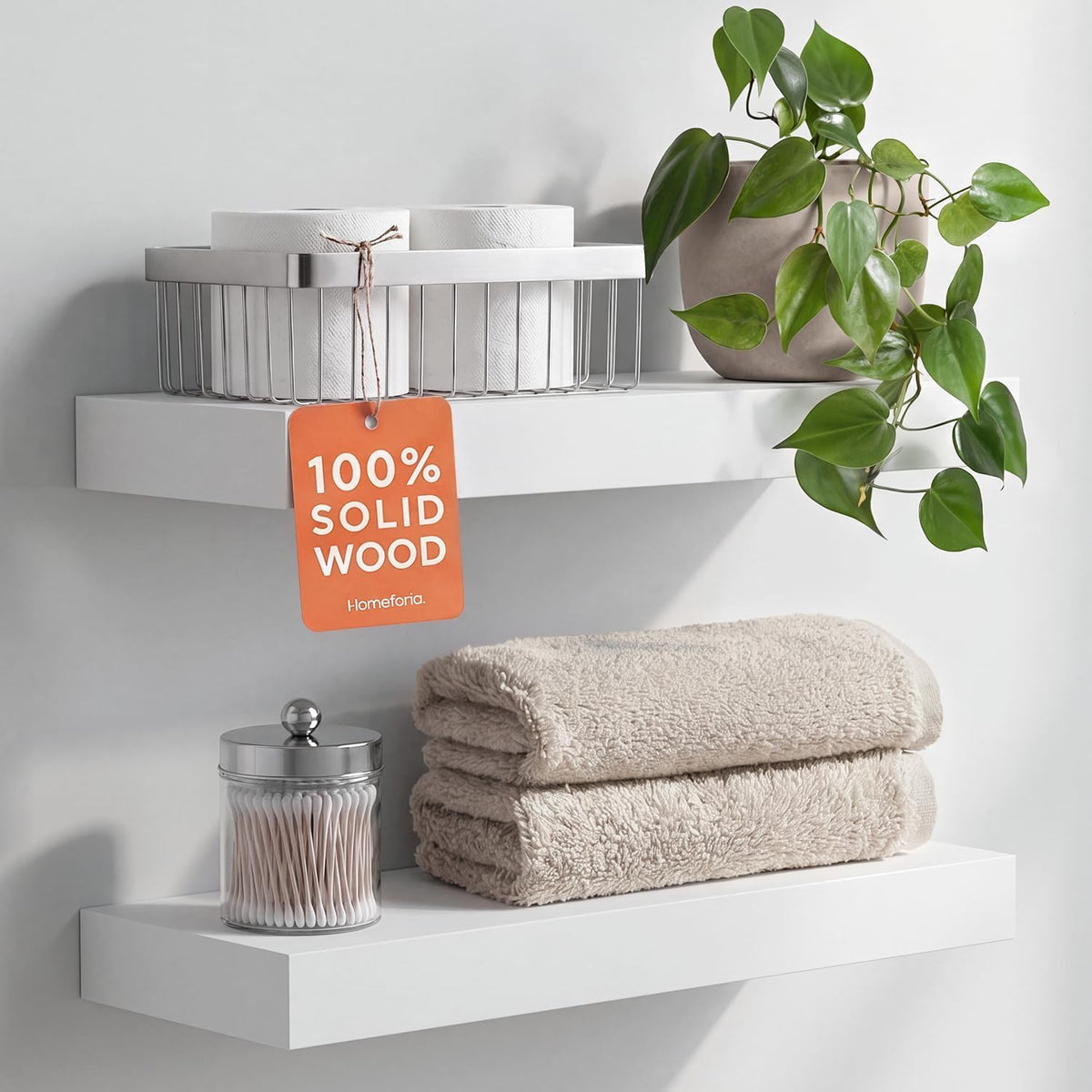 Homeforia 12 Inch Floating Shelves, High-End Solid Pine Wood, Set of 2