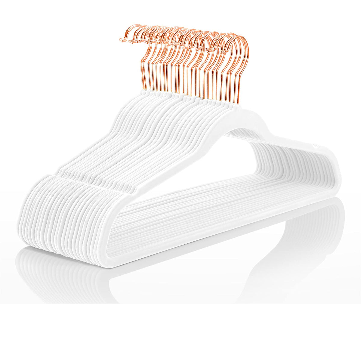 MIZGI Velvet Hangers 50 Pack Non Slip Heavy Duty Blush Pink Rose Gold Hooks