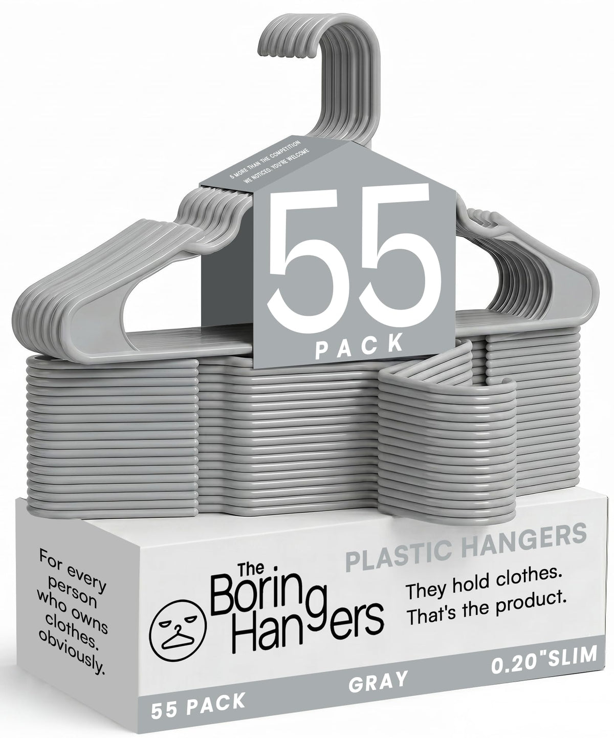 White Plastic Hangers 55 Pack - 10 lb Heavy Duty Plastic Clothes Hangers for Closet - 0.20" Thin, Slim & Space Saving White Coat Hangers for Shirts, Dresses, Jackets, Pants