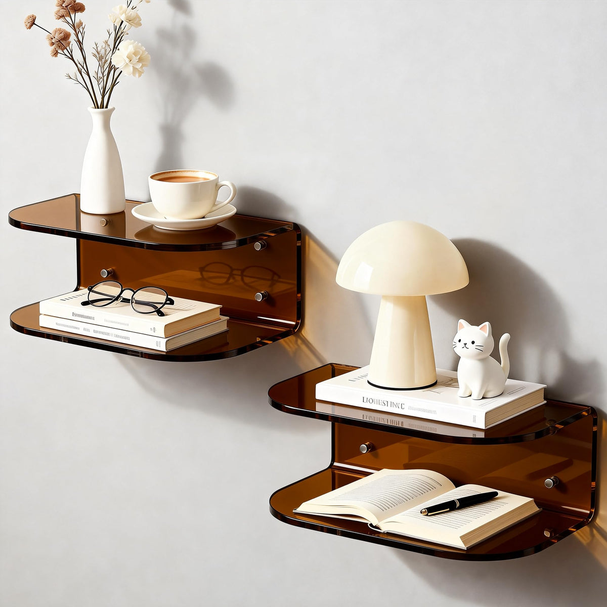 Acrylic Floating Nightstand, Wall Mounted Bedside Table Shelf (Clear, 15.7”×9.4“×5.9”)