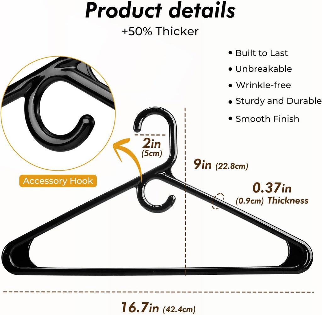 HOUSE DAY Heavy Duty Plastic Hangers 24 Pack - Thick Black Clothes Hangers