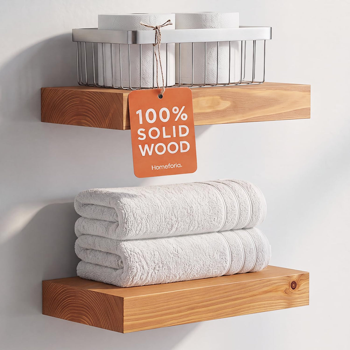Homeforia 12 Inch Floating Shelves, High-End Solid Pine Wood, Set of 2