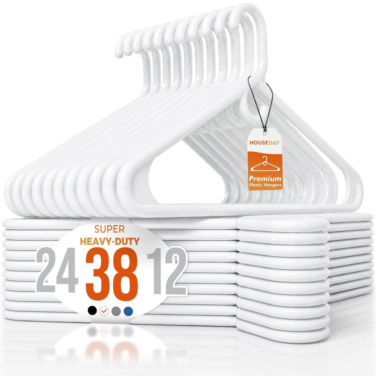 HOUSE DAY Heavy Duty Plastic Hangers 24 Pack - Thick Black Clothes Hangers