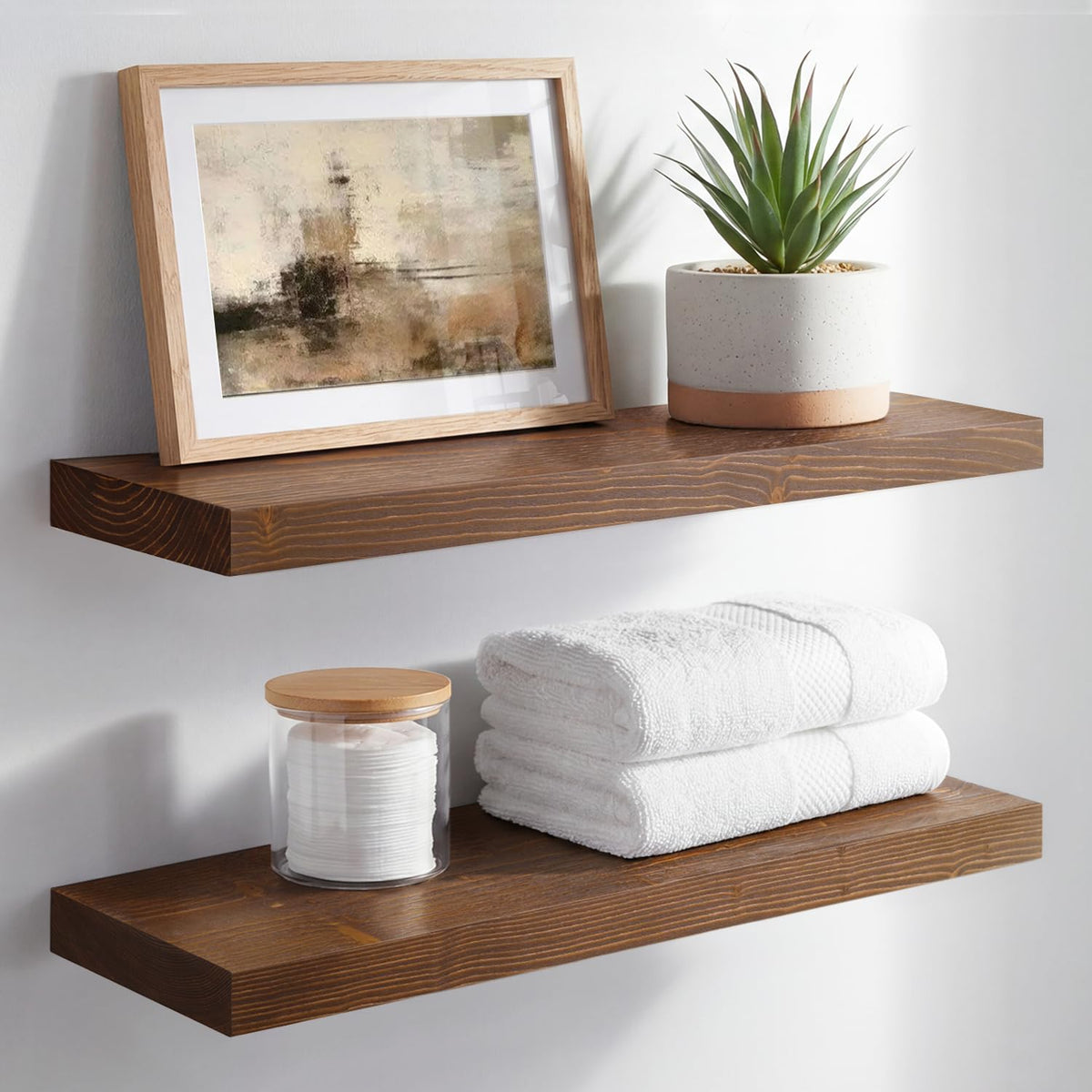 Homeforia 12 Inch Floating Shelves, High-End Solid Pine Wood, Set of 2
