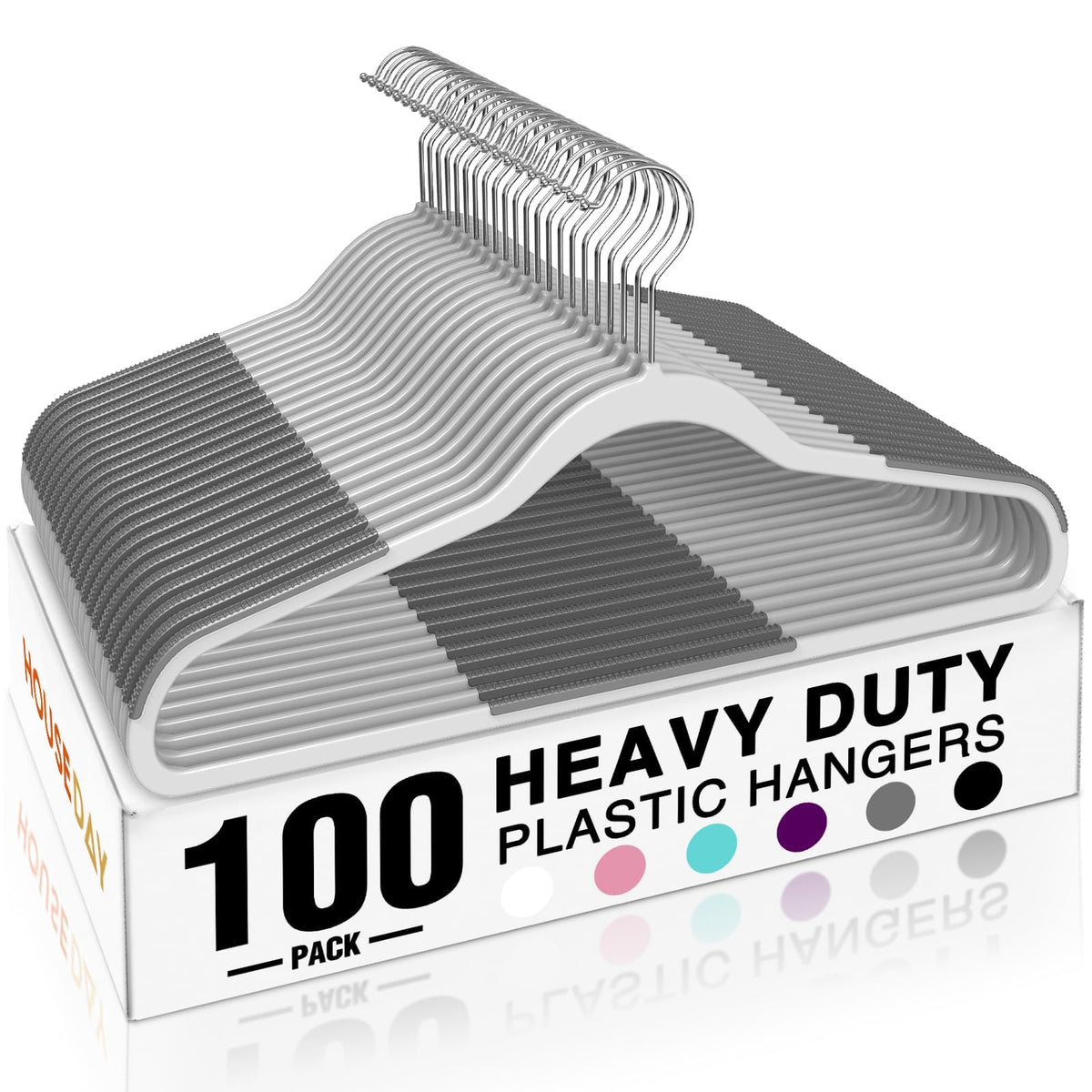 HOUSE DAY Non Slip Plastic Clothes Hangers 60 Pack with Rubber Pads, Grey