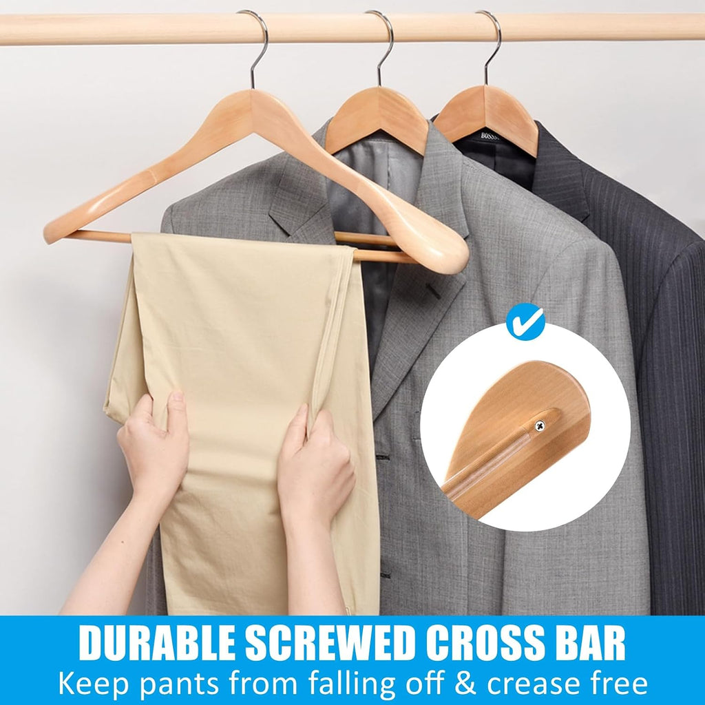 Amber Home 6 Pack Natural Wide Shoulder Wooden Suit Hangers