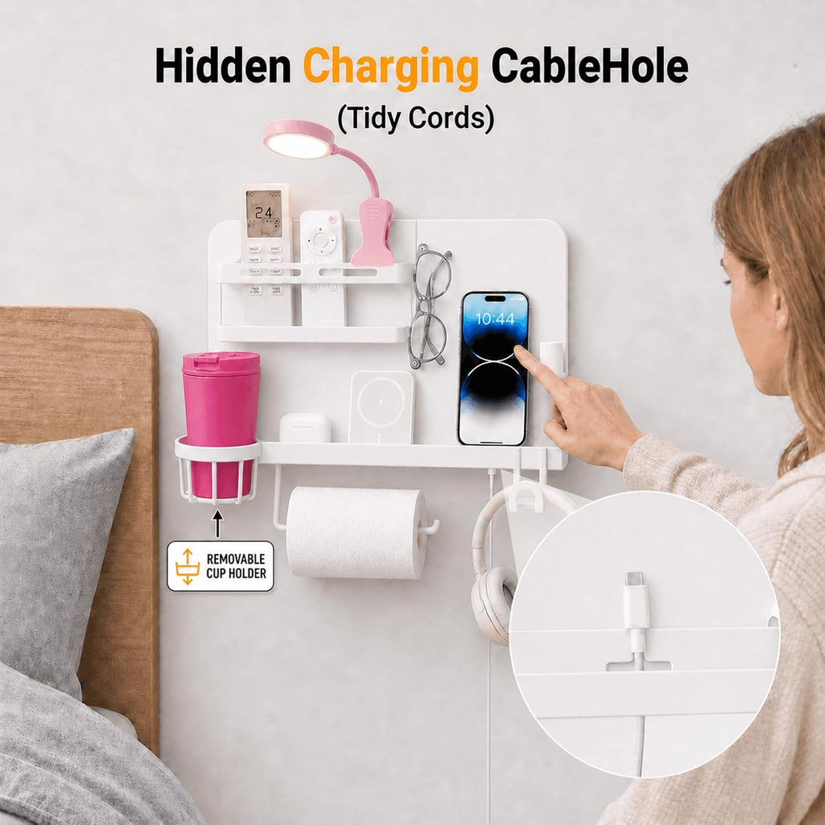 Floating Bedside Wall Shelf,【Metal】 Wall Organizer for College Dorm Decor