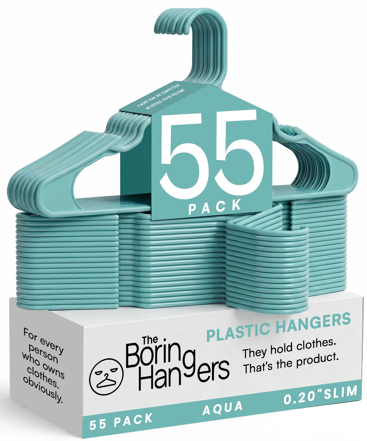 White Plastic Hangers 55 Pack - 10 lb Heavy Duty Plastic Clothes Hangers for Closet - 0.20" Thin, Slim & Space Saving White Coat Hangers for Shirts, Dresses, Jackets, Pants