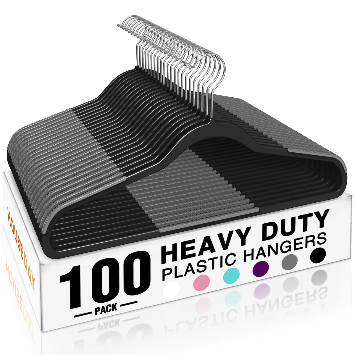 HOUSE DAY Non Slip Plastic Clothes Hangers 60 Pack with Rubber Pads, Grey