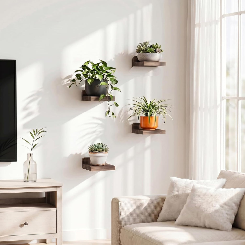 Fixwal Small Floating Shelves for Wall (Dark Carbonized, Set of 4, 5 Inch)