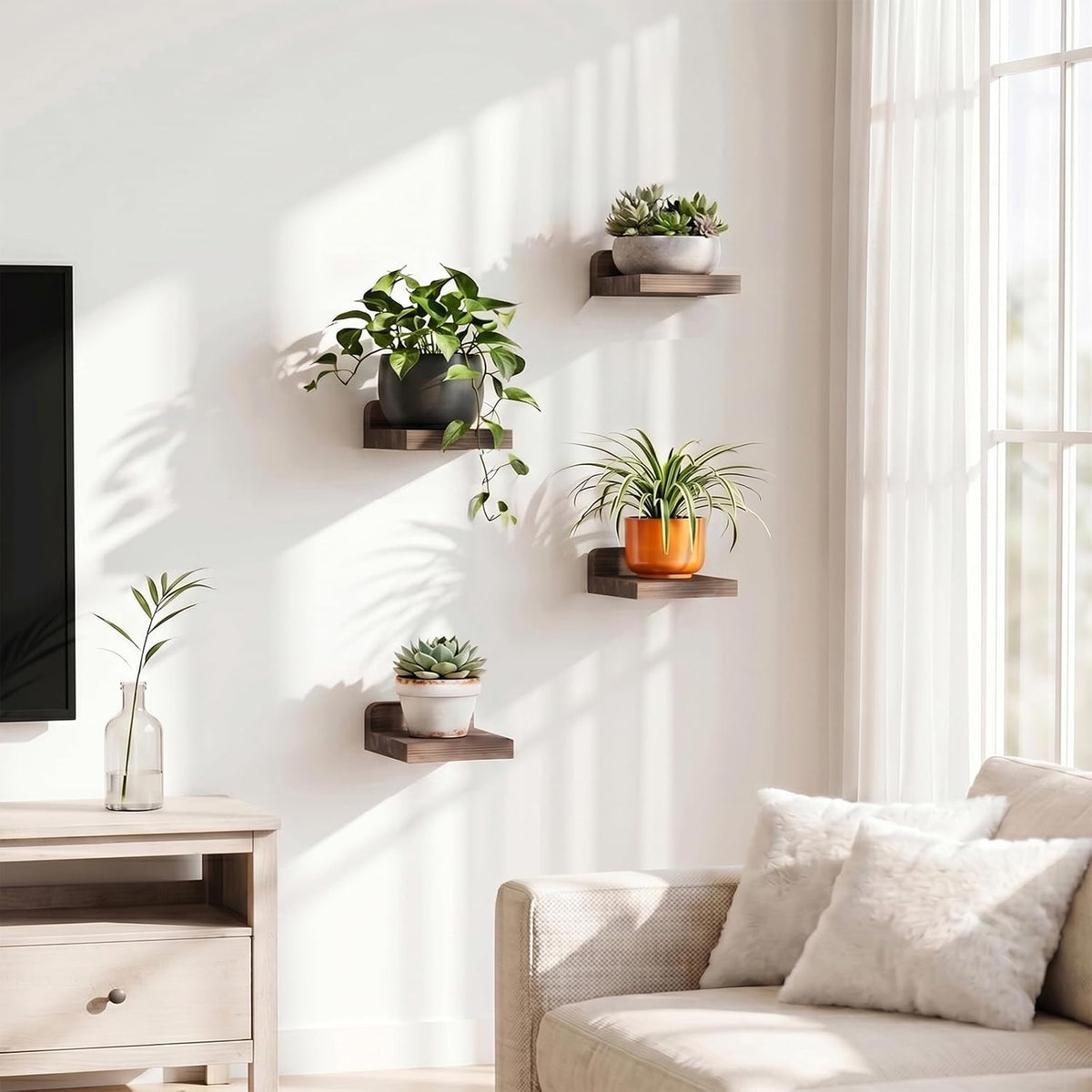 Fixwal Small Floating Shelves for Wall (Dark Carbonized, Set of 4, 5 Inch)
