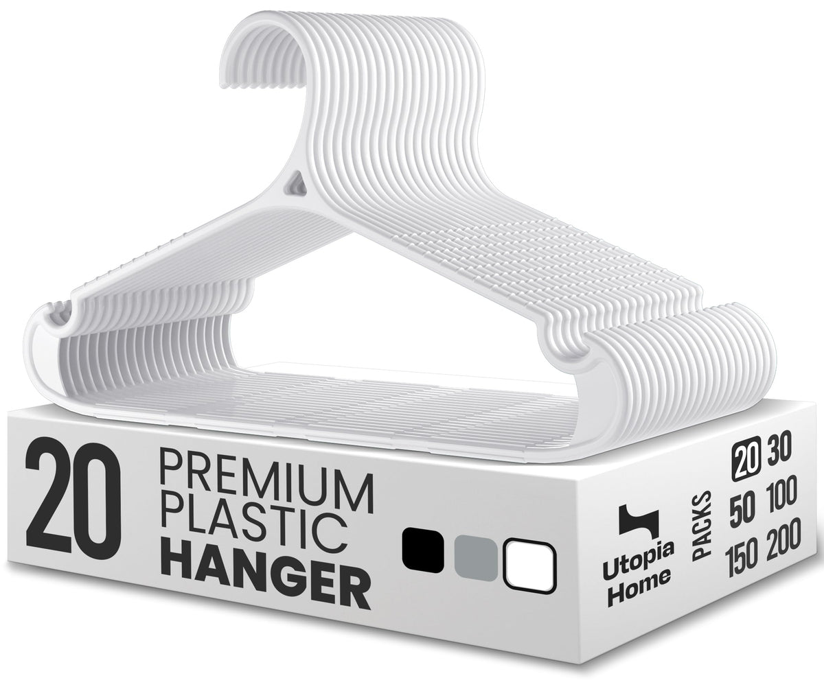 Utopia Home Plastic Hangers 20 Pack – Non-Slip with Pants Bar White