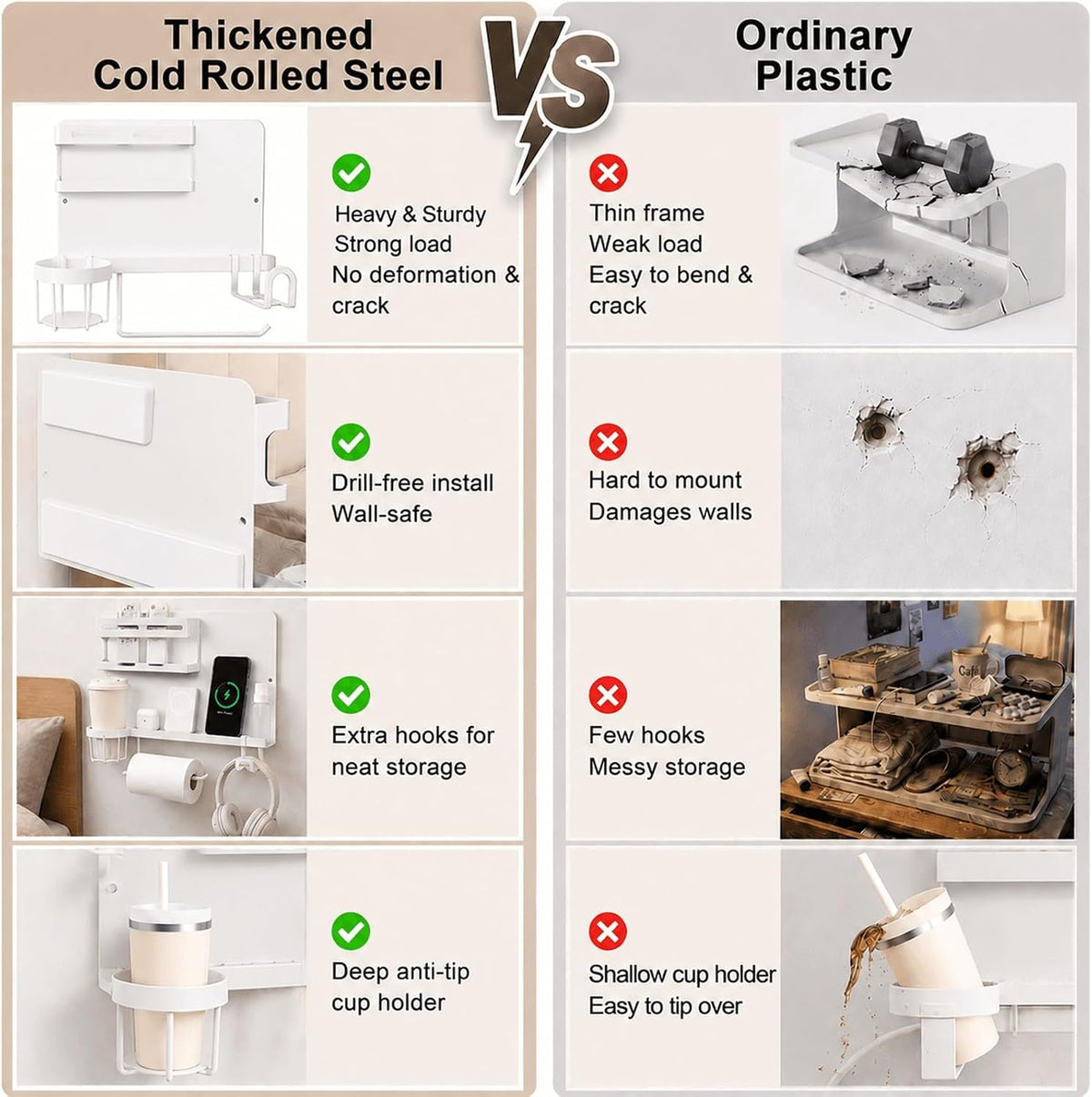 Floating Bedside Wall Shelf,【Metal】 Wall Organizer for College Dorm Decor