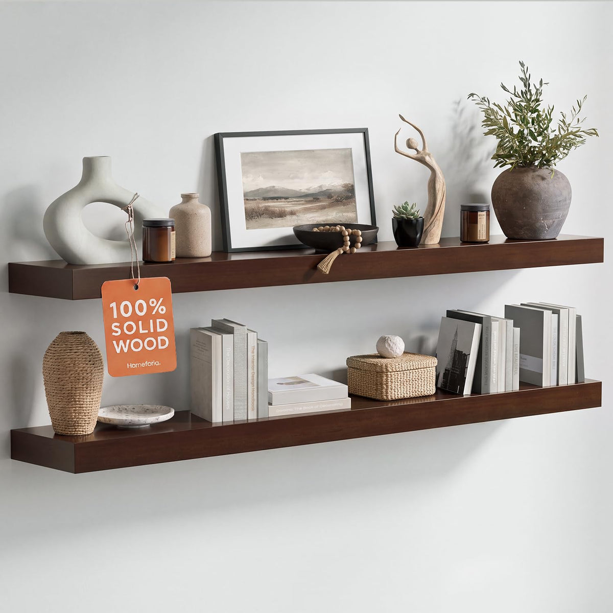 Homeforia 12 Inch Floating Shelves, High-End Solid Pine Wood, Set of 2