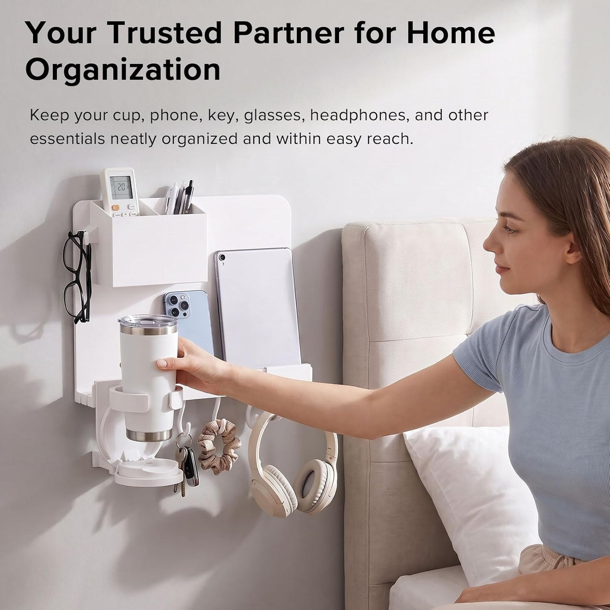 Bedside Shelf Wall Mount, Adhesive Floating Shelves for Dorm Room Organizer
