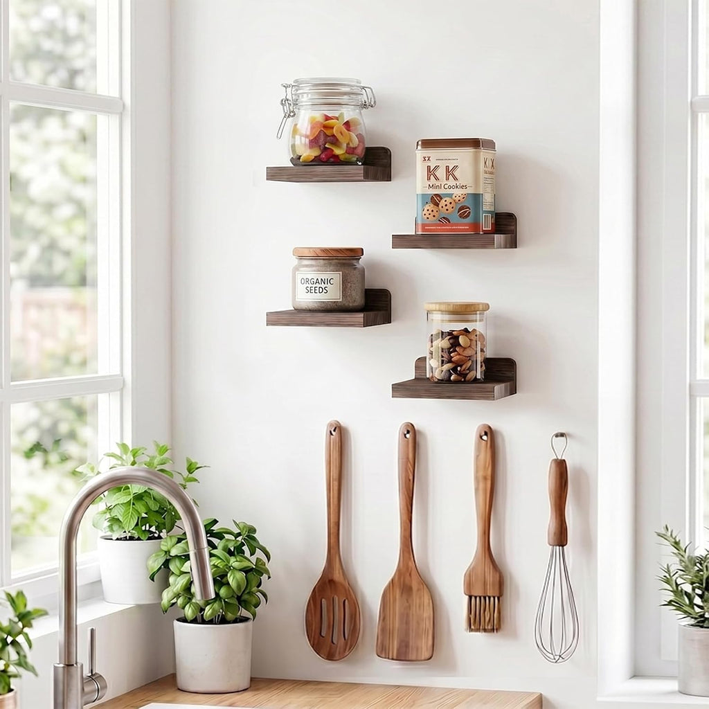 Fixwal Small Floating Shelves for Wall (Dark Carbonized, Set of 4, 5 Inch)