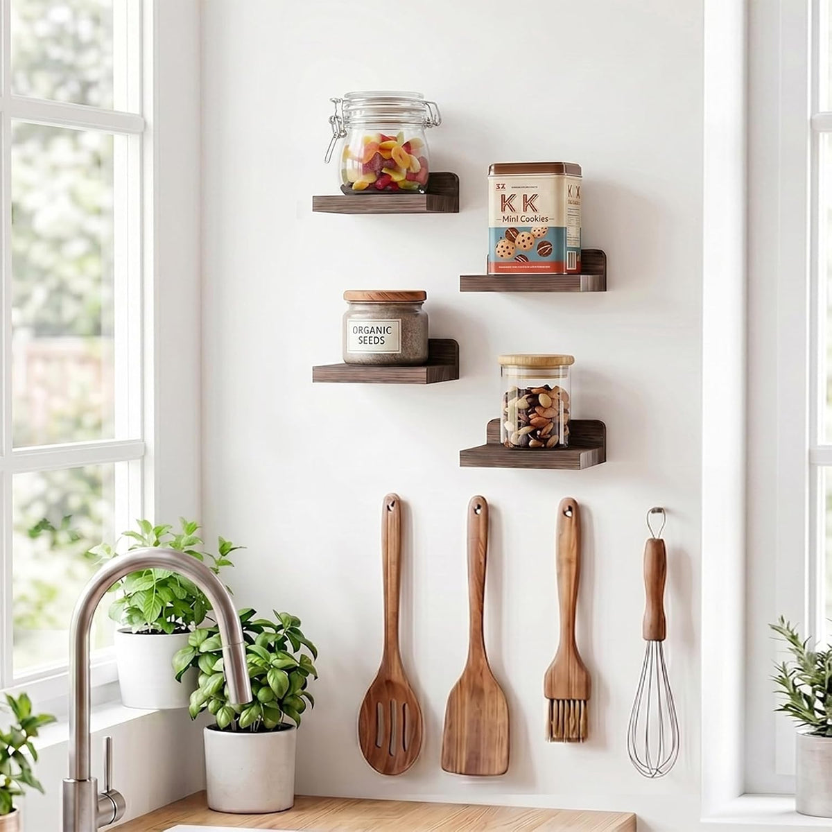 Fixwal Small Floating Shelves for Wall (Dark Carbonized, Set of 4, 5 Inch)