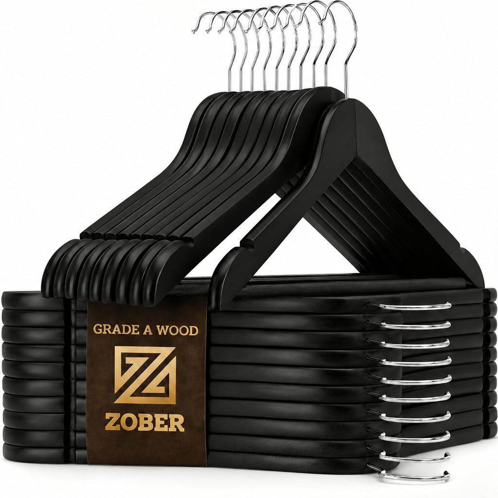 Zober Wooden Hangers 20 Pack, Heavy Duty Clothes Hangers, Non Slip, Vintage
