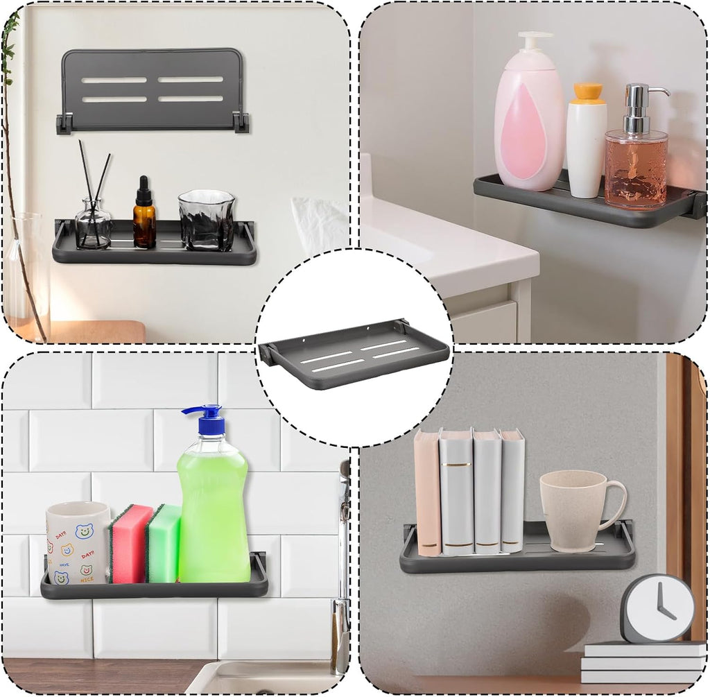 3 Pack RV Aluminum Fold Down Wall Shelf, Sturdy Wall-Mounted Folding Shelf Foldable Camper Accessory for Bathroom Kitchen Bedroom Organization RV Furniture Parts Hardware for Inside