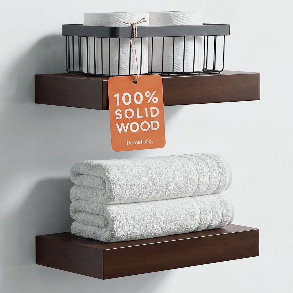 Homeforia 12 Inch Floating Shelves, High-End Solid Pine Wood, Set of 2