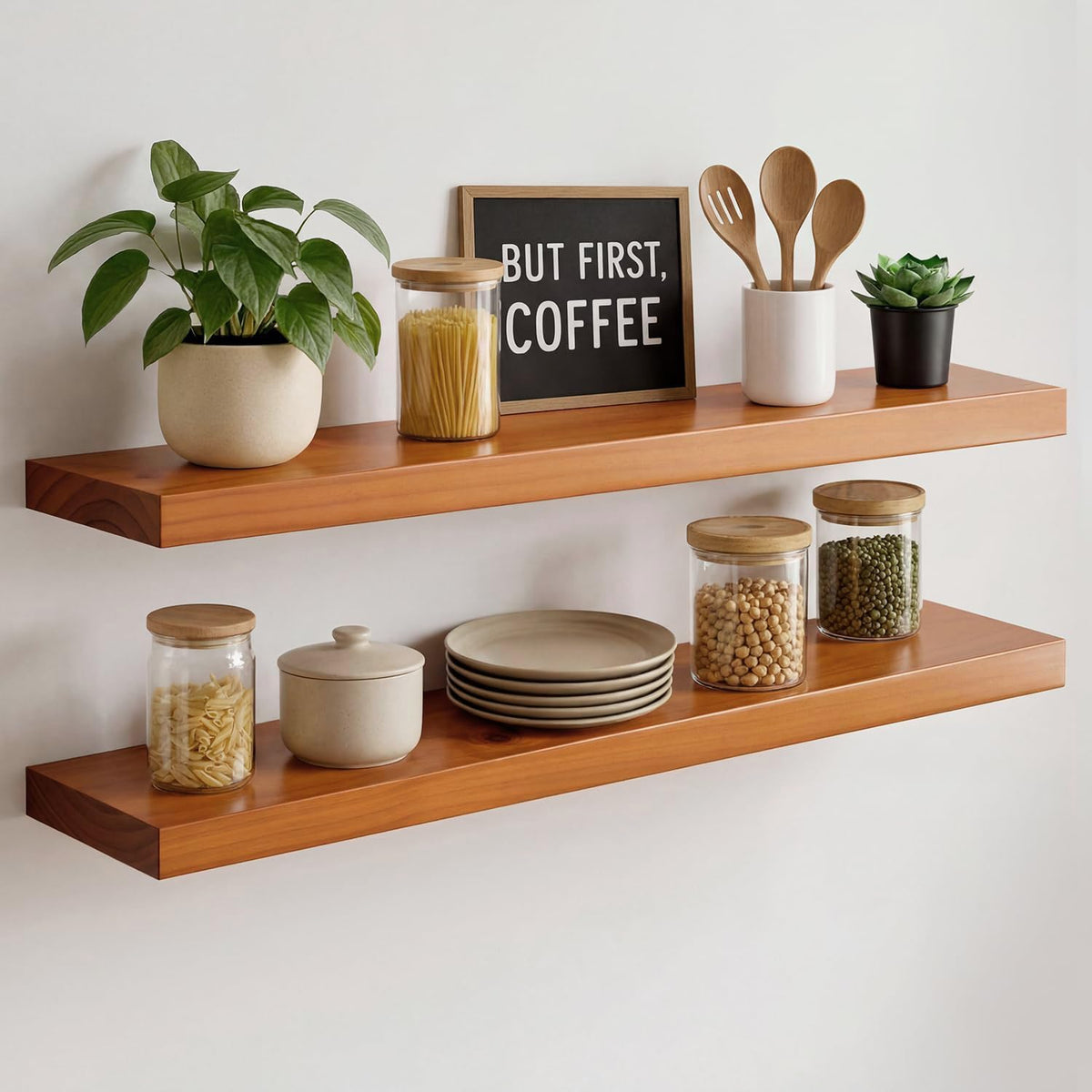 Homeforia 12 Inch Floating Shelves, High-End Solid Pine Wood, Set of 2