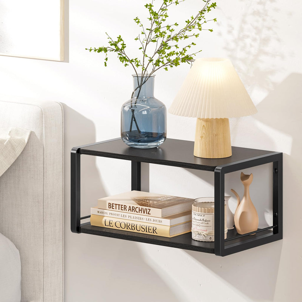 Floating Nightstand, Wood Bedside Shelf Wall Mounted Nightstand with Heavy-Duty Frame, Floating Bedside Table for Bedroom, Bathroom, Kitchen, (Vintage Brown, 1 Pack)