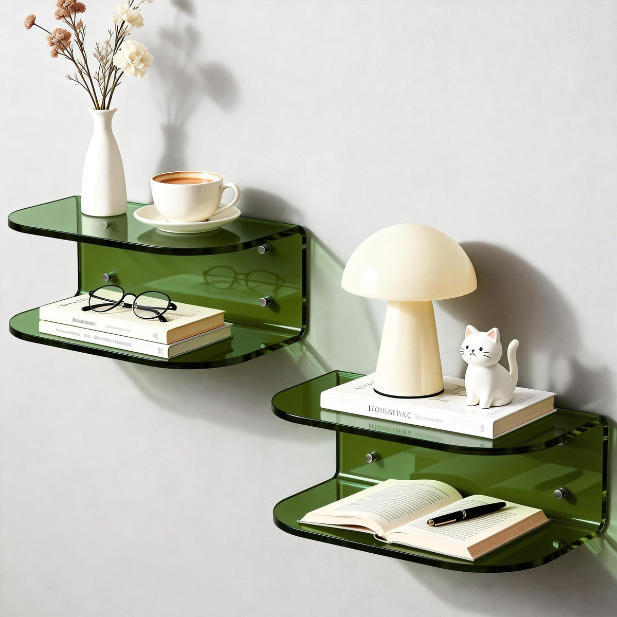 Acrylic Floating Nightstand, Wall Mounted Bedside Table Shelf (Clear, 15.7”×9.4“×5.9”)