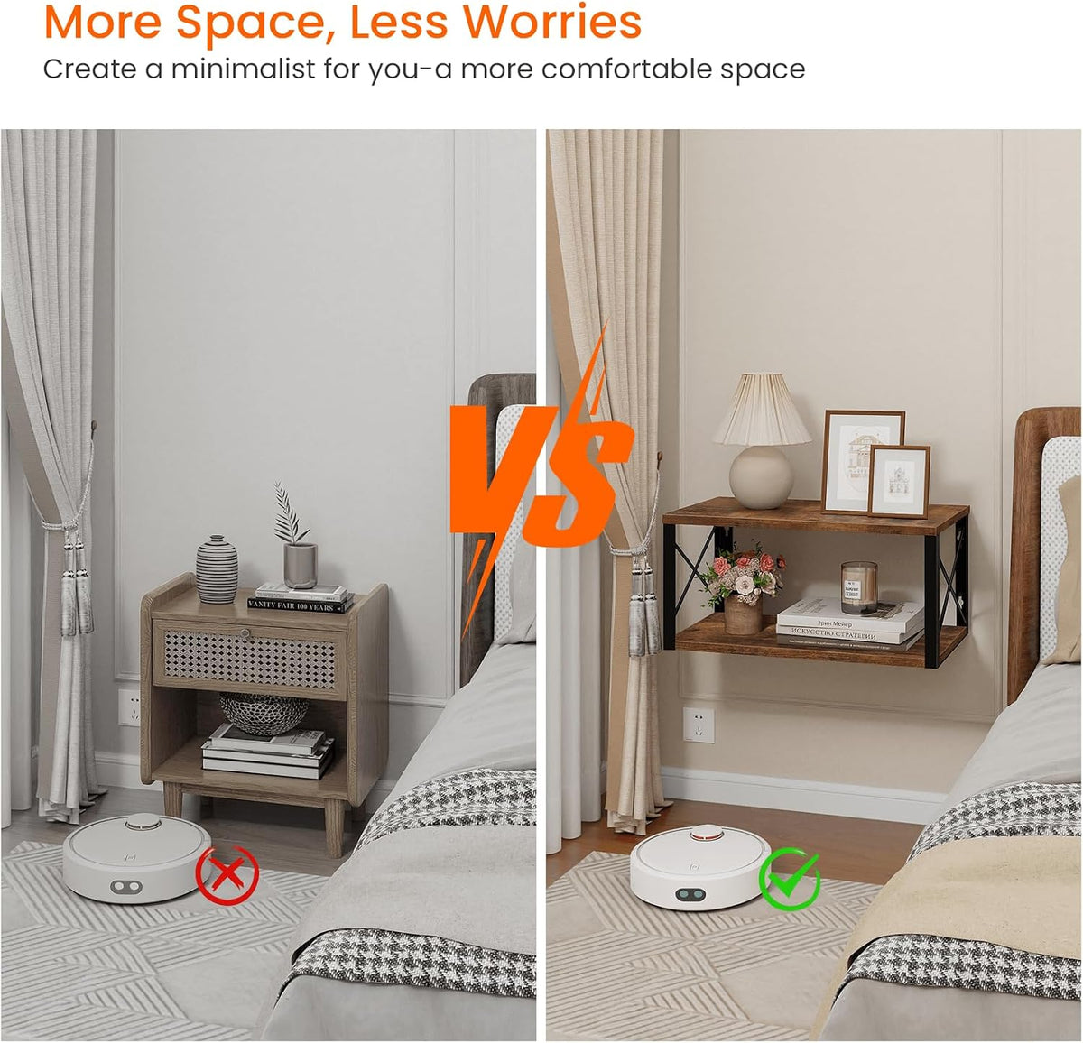 Homode Floating Nightstand, Wood Floating Bedside Table with Cable Hole