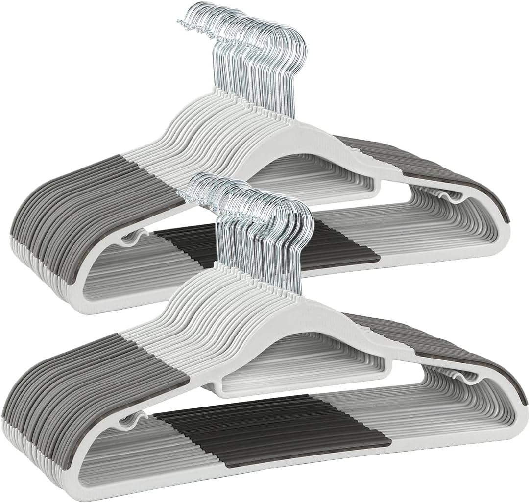 Finnhomy Bar Design Heavy Duty 50 Pack Plastic Hangers, Clothes Hangers with Non-Slip Pads, Great for Shirts, Pants, Scarves, Strong Enough for Coat, Gray