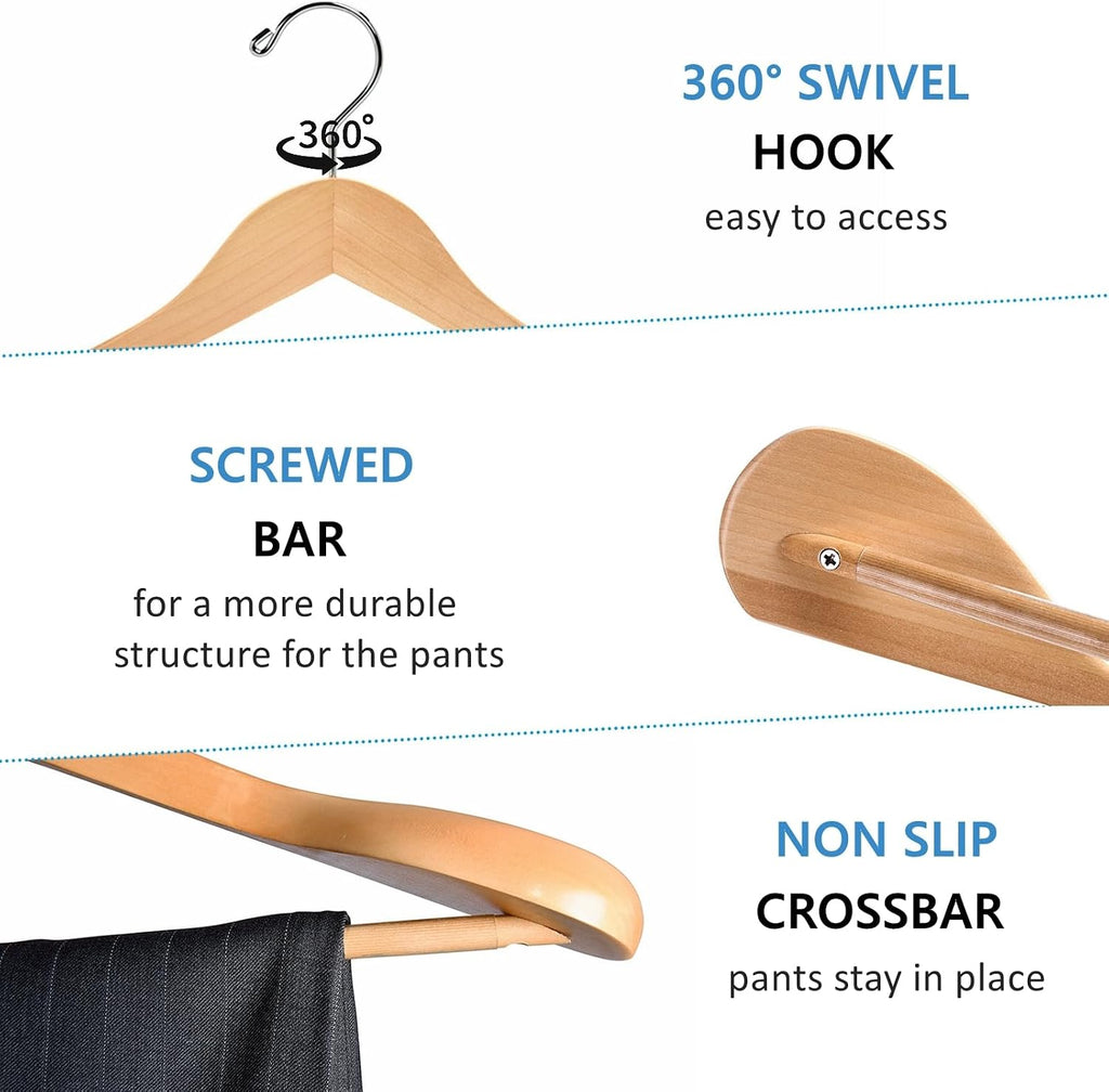 Amber Home 6 Pack Natural Wide Shoulder Wooden Suit Hangers