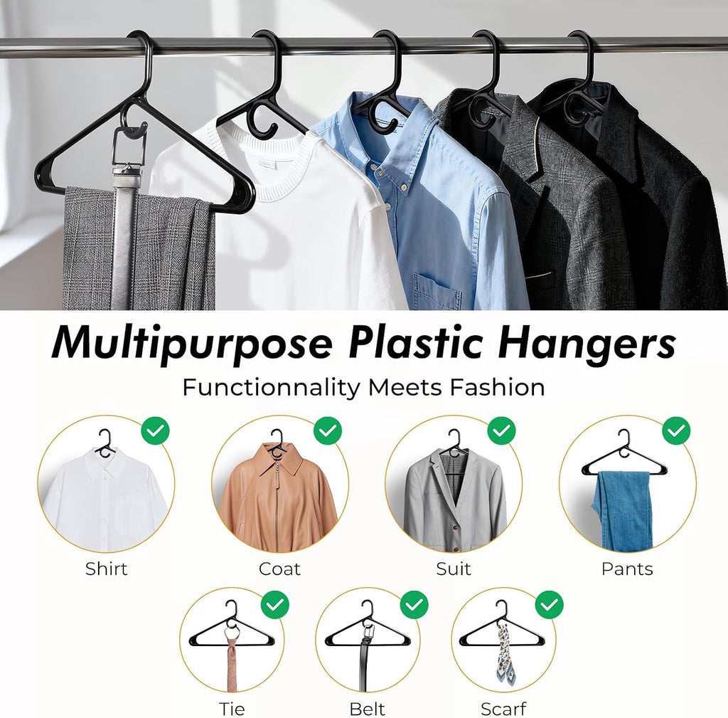 HOUSE DAY Heavy Duty Plastic Hangers 24 Pack - Thick Black Clothes Hangers