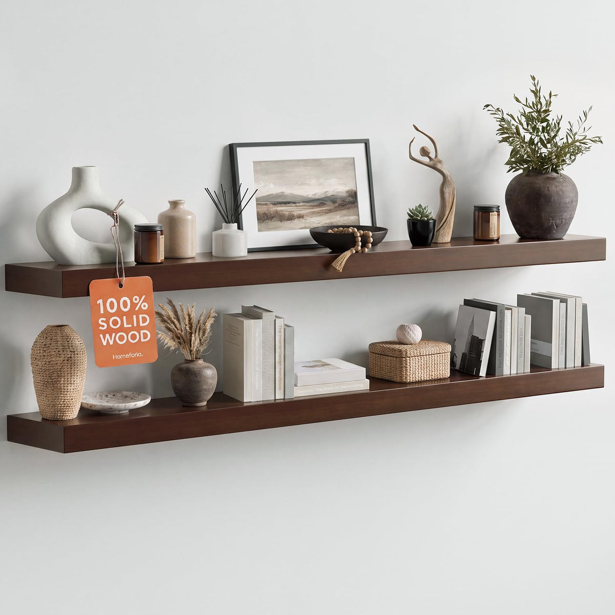 Homeforia 12 Inch Floating Shelves, High-End Solid Pine Wood, Set of 2