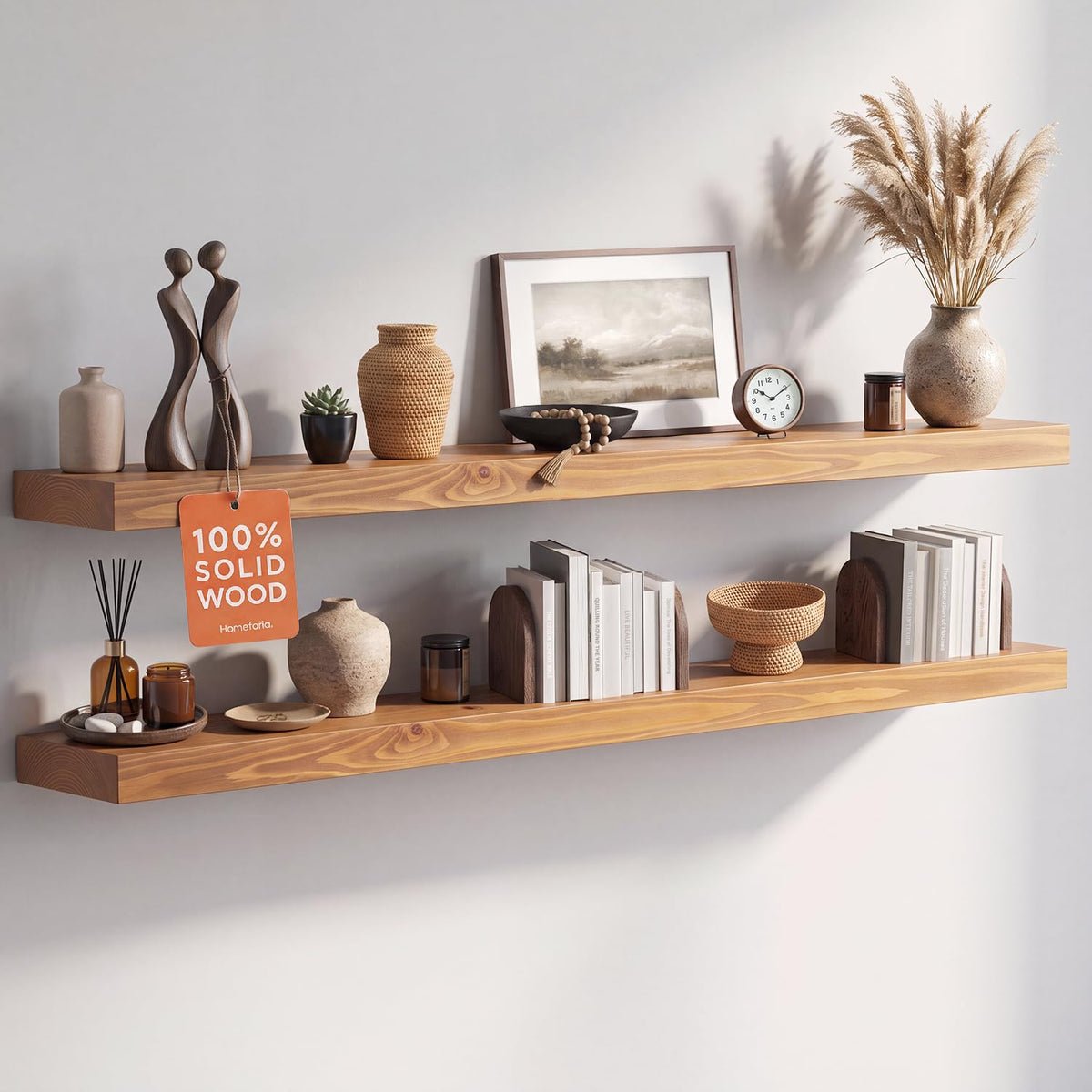 Homeforia 12 Inch Floating Shelves, High-End Solid Pine Wood, Set of 2