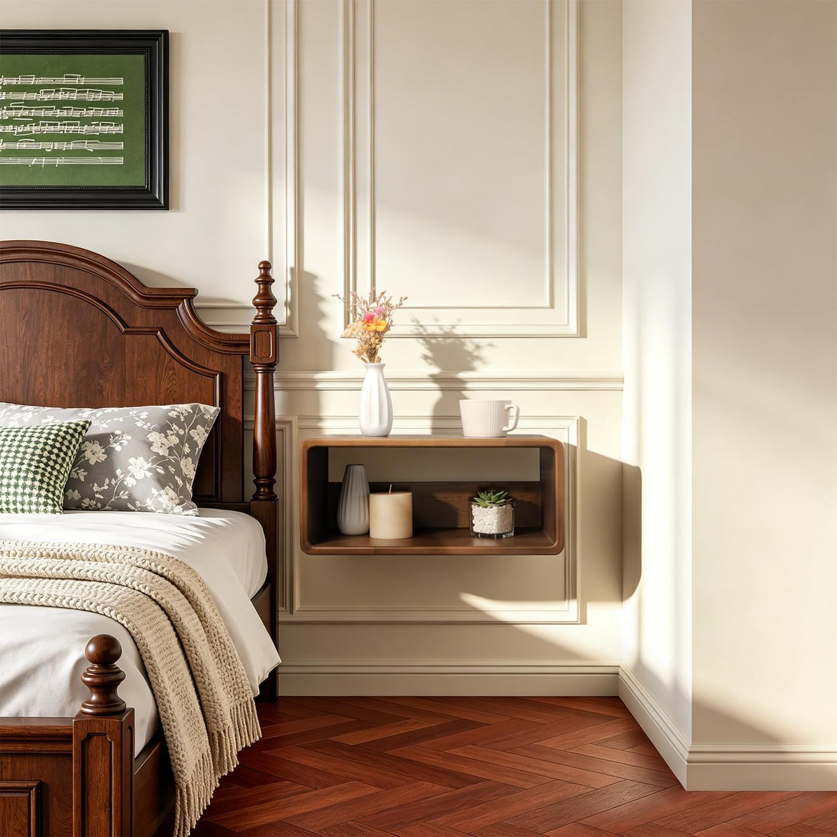 Floating Nightstand, Wall Mounted Bedside Shelf, Handmade Bedroom Furniture,Pine Wood Floating Bedside Table, Minimalist and Unique Style 18”x 10”x 7.5” Brown