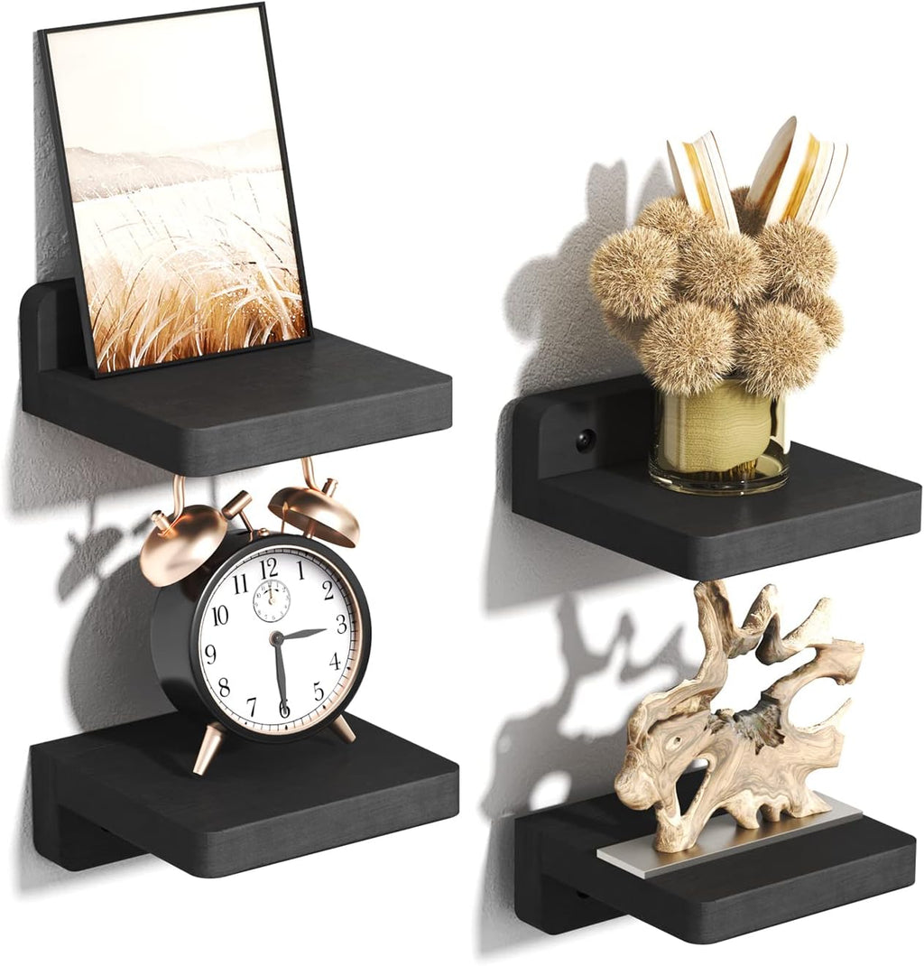 SRIWATANA Black Mini Floating Shelves, Set of 4 Small Wall Display Shelf