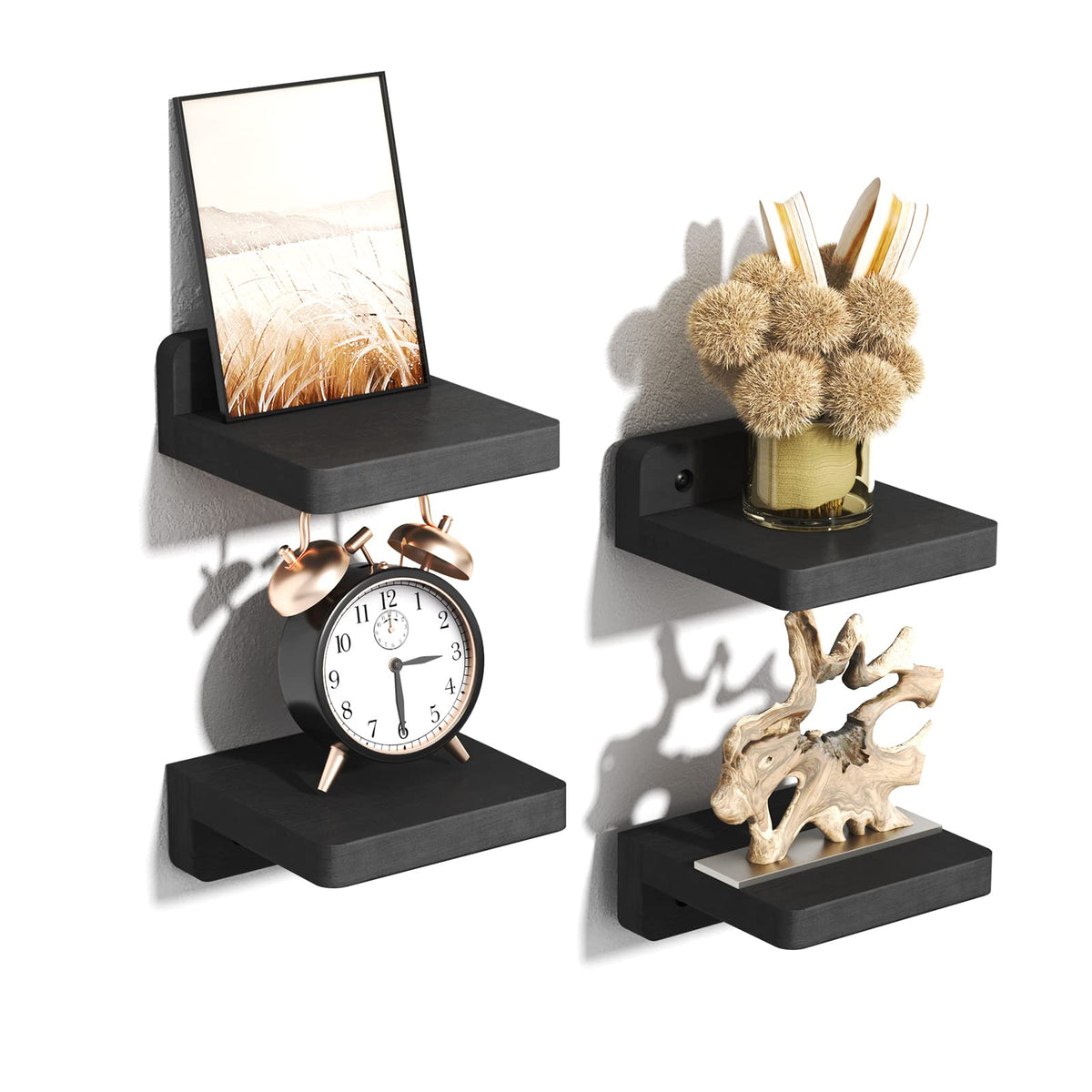 SRIWATANA Black Mini Floating Shelves, Set of 4 Small Wall Display Shelf