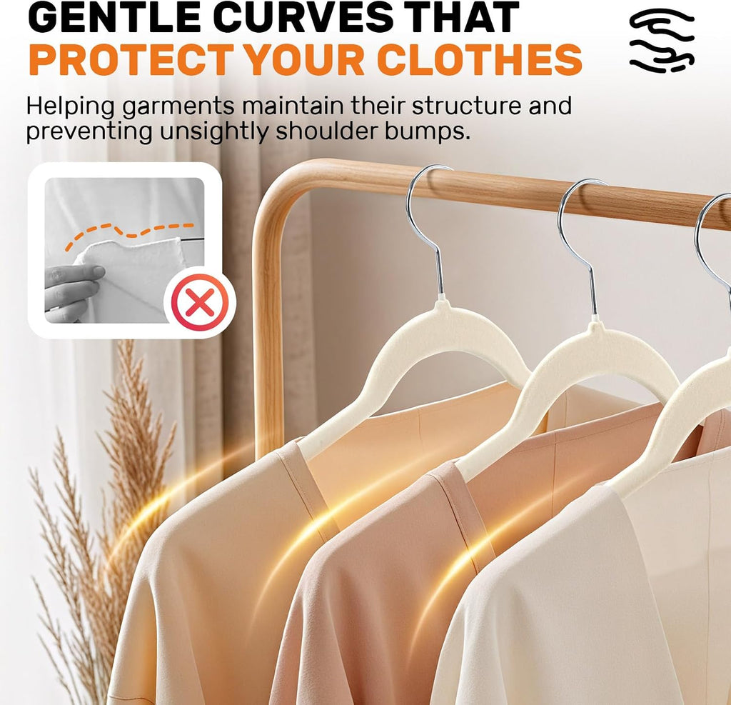 Sishynio Velvet Shirt Hangers 30 Pack, Slim Felt Hangers Beige