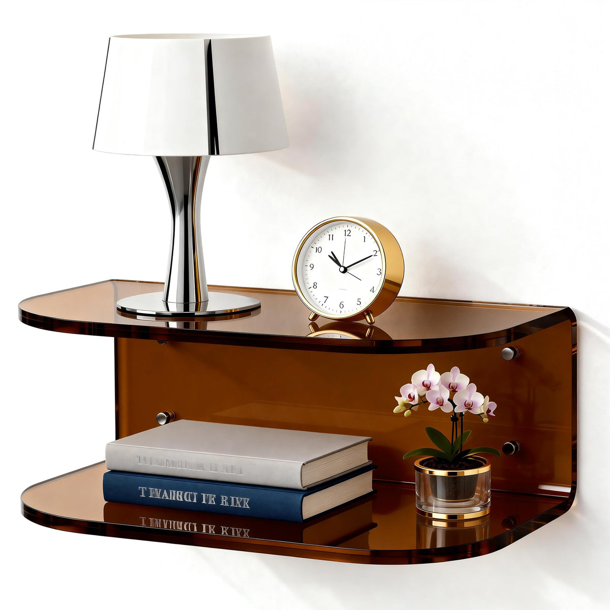 Acrylic Floating Nightstand, Wall Mounted Bedside Table Shelf (Clear, 15.7”×9.4“×5.9”)